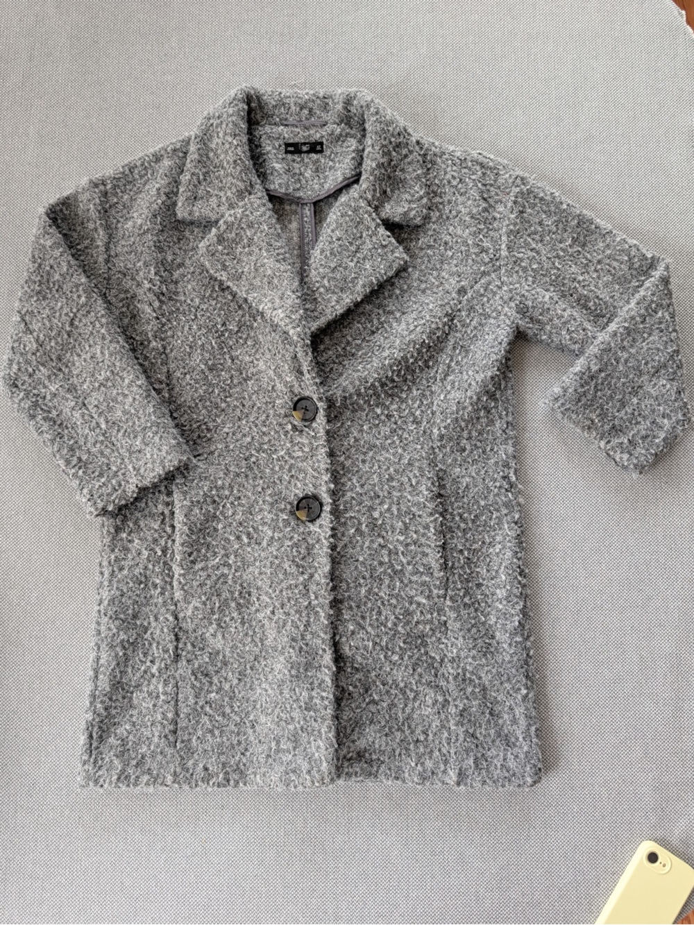 F&F Gray Bouclé Notched Collar Button Cardigan